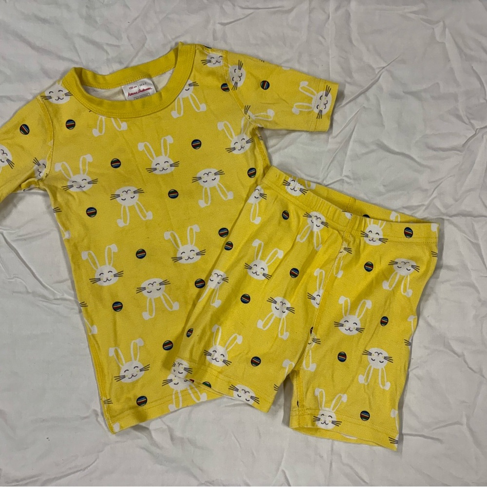 Hanna Andersson Organic Cotton Yellow Bunny Pajama Short Set Size 6-7